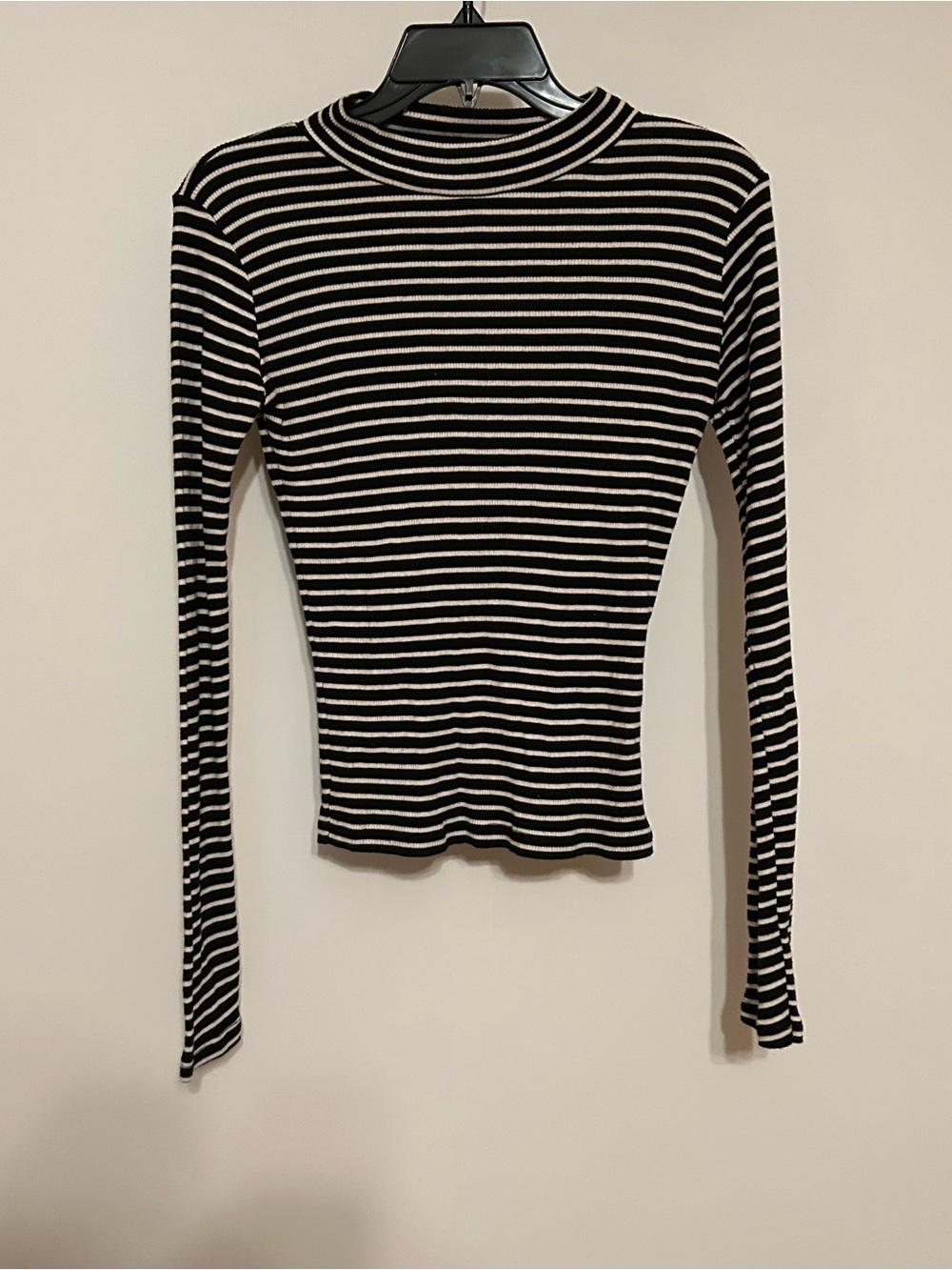 Brandy Melville Black & White Striped Mock Neck Long Sleeve